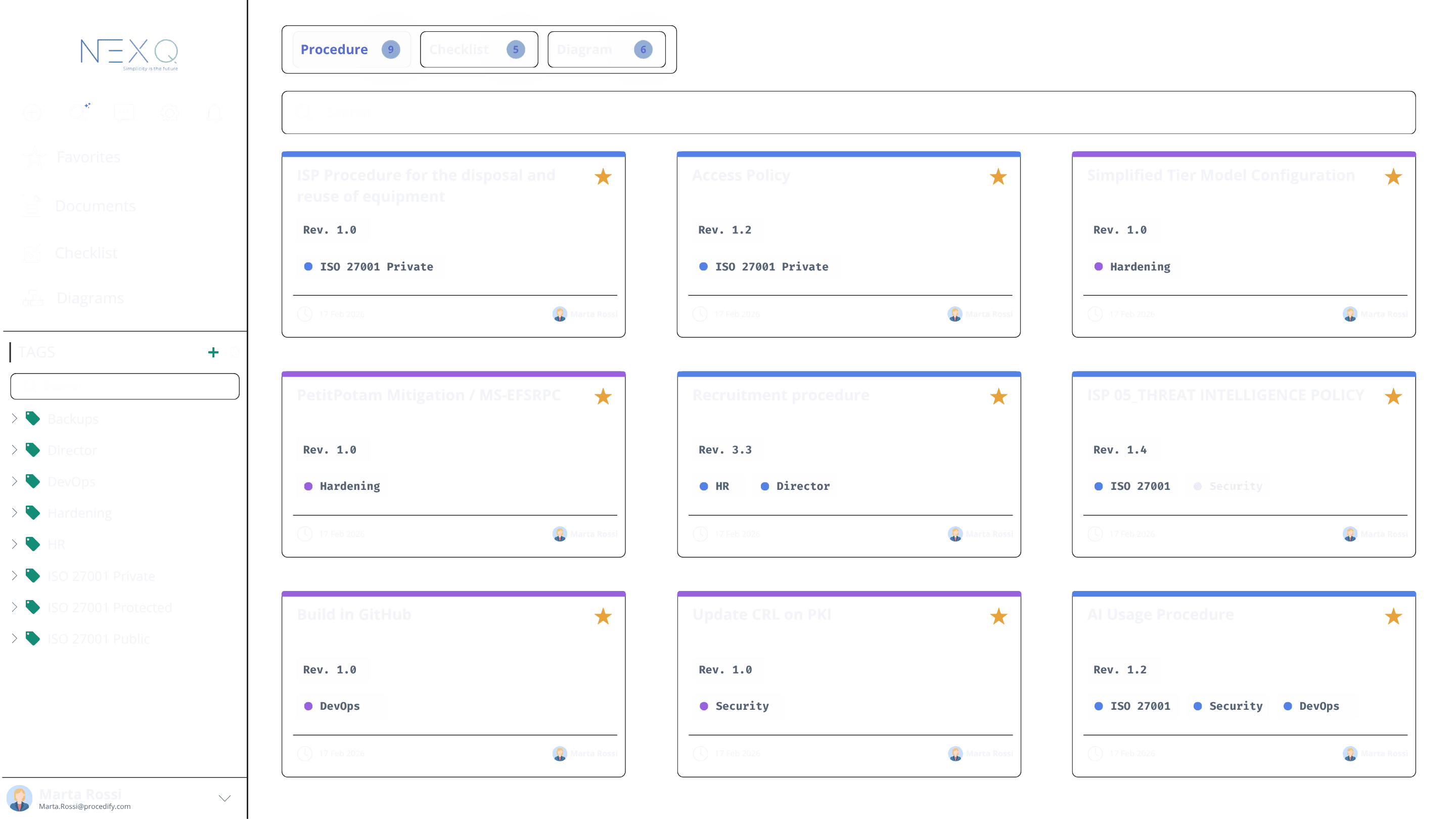 Procedify desktop view